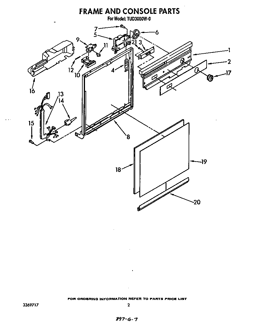 Whirlpool TUD3000W0 frame and console diagram
