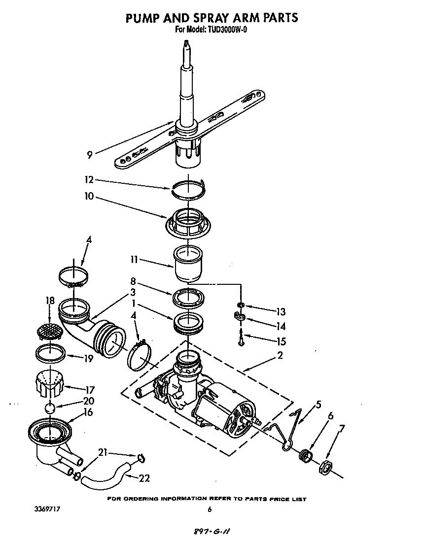 Whirlpool TUD3000W0 pump and spray diagram