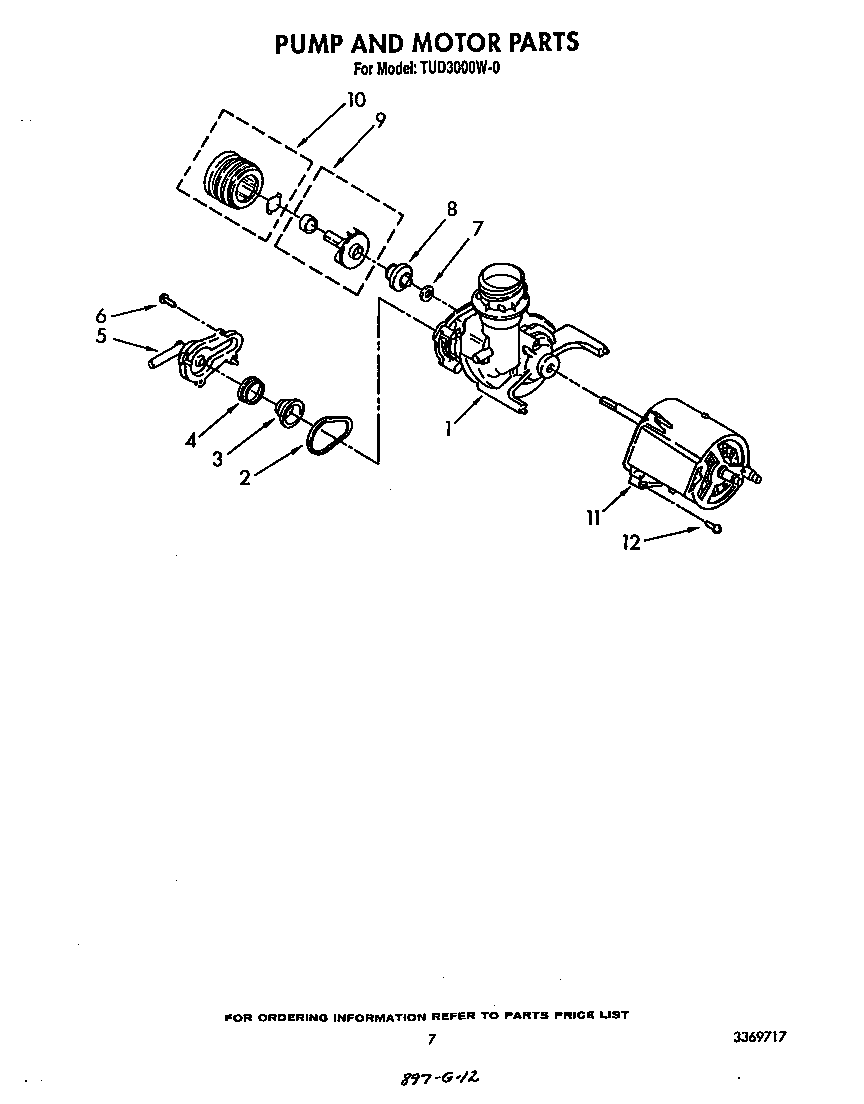 Whirlpool TUD3000W0 pump and motor diagram
