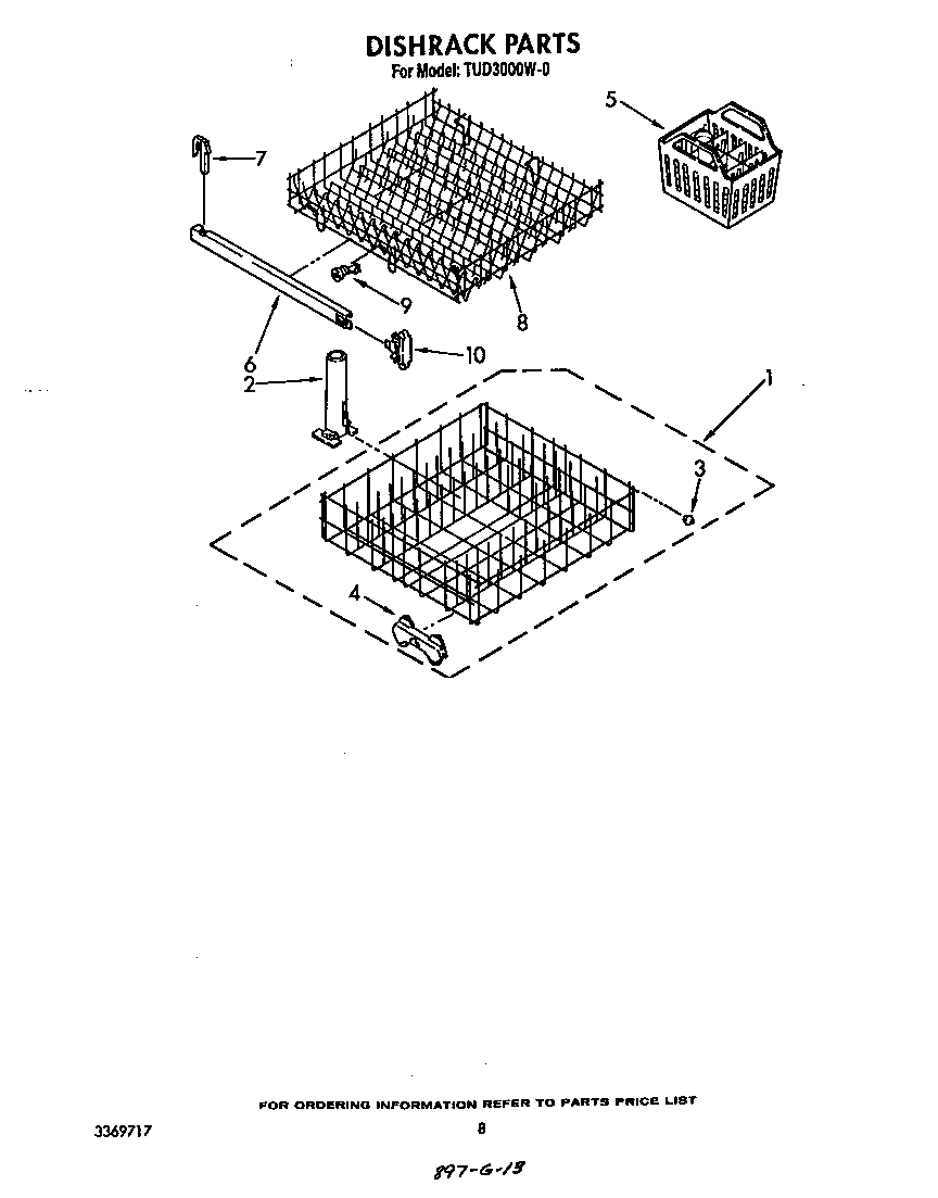 Whirlpool TUD3000W0 dishrack diagram