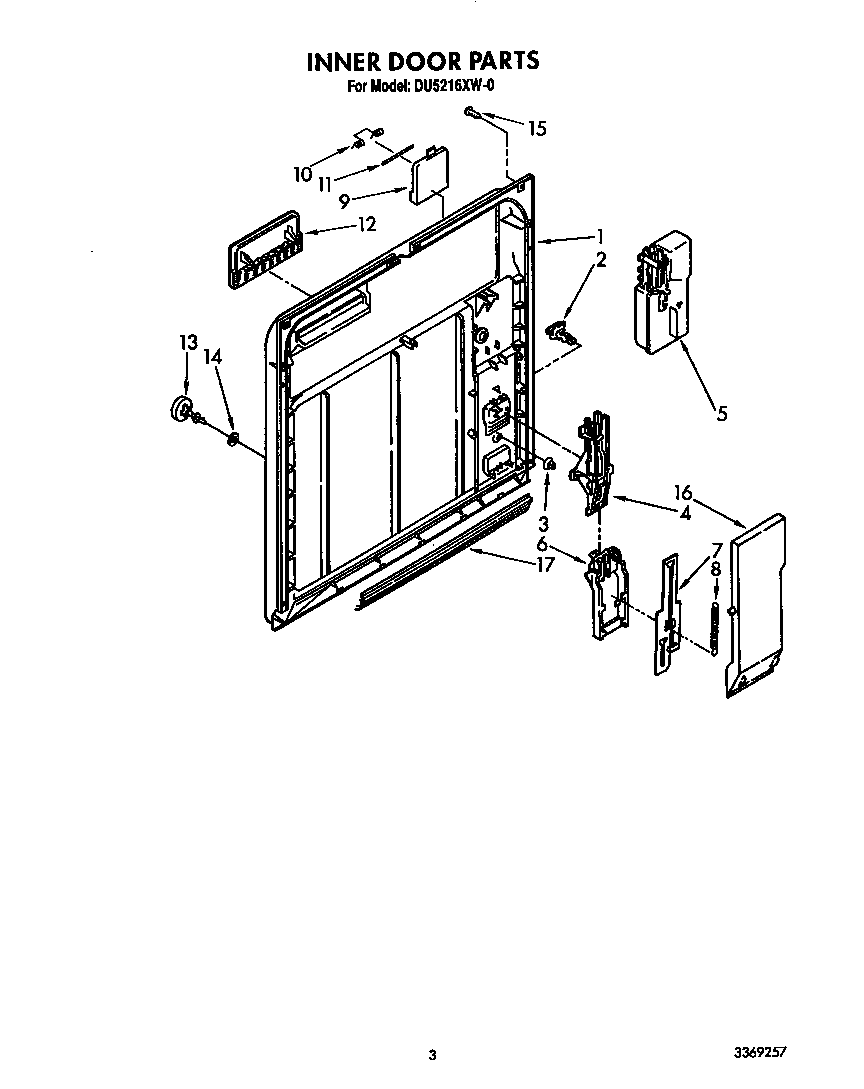Whirlpool DU5216XW0 inner door diagram
