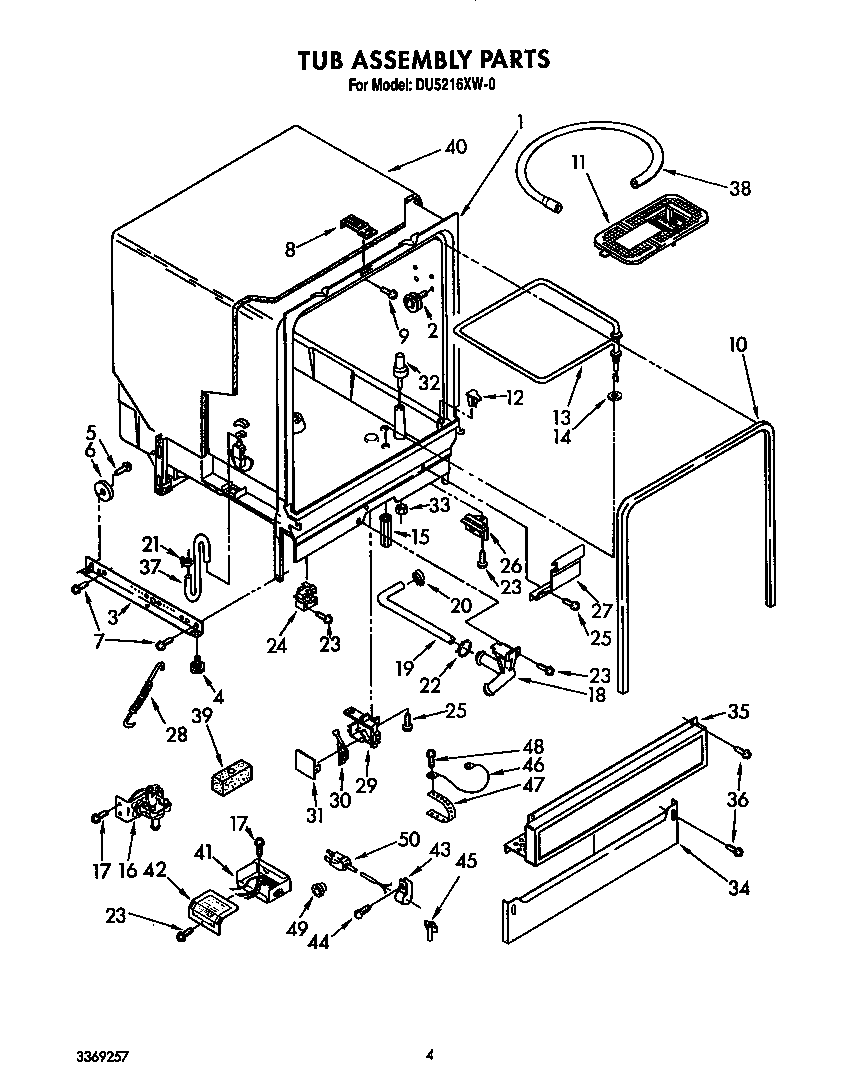 Whirlpool DU5216XW0 tub assembly diagram