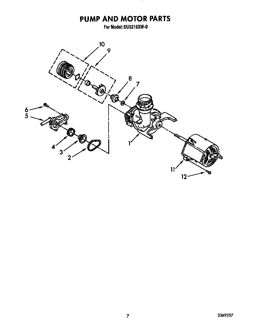 Whirlpool DU5216XW0 pump and motor diagram
