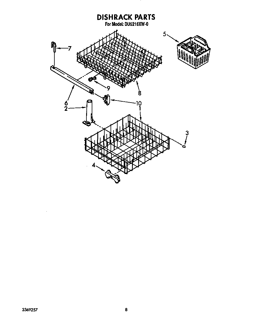 Whirlpool DU5216XW0 dishrack diagram