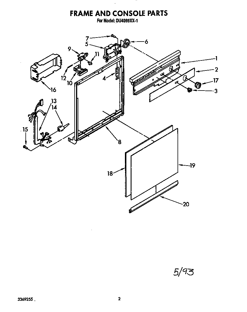 Whirlpool DU4099XX1 frame and console diagram