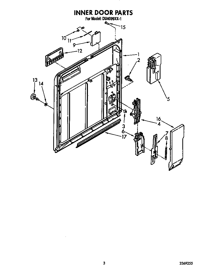 Whirlpool DU4099XX1 inner door diagram