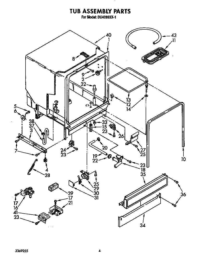 Whirlpool DU4099XX1 tub assembly diagram