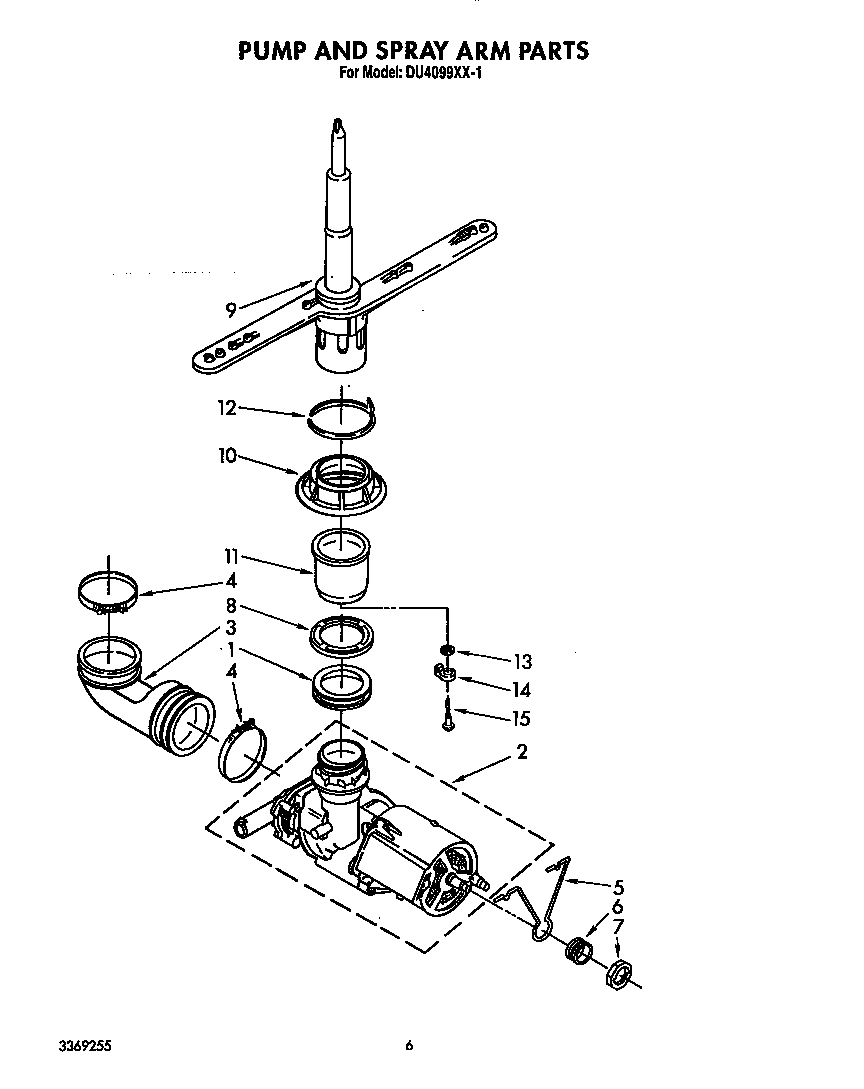 Whirlpool DU4099XX1 pump and spray arm diagram