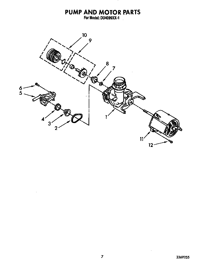 Whirlpool DU4099XX1 pump and motor diagram