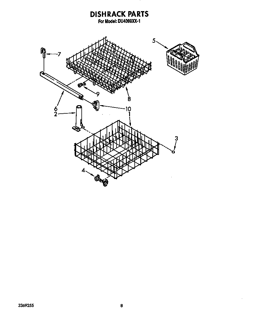 Whirlpool DU4099XX1 dishrack diagram