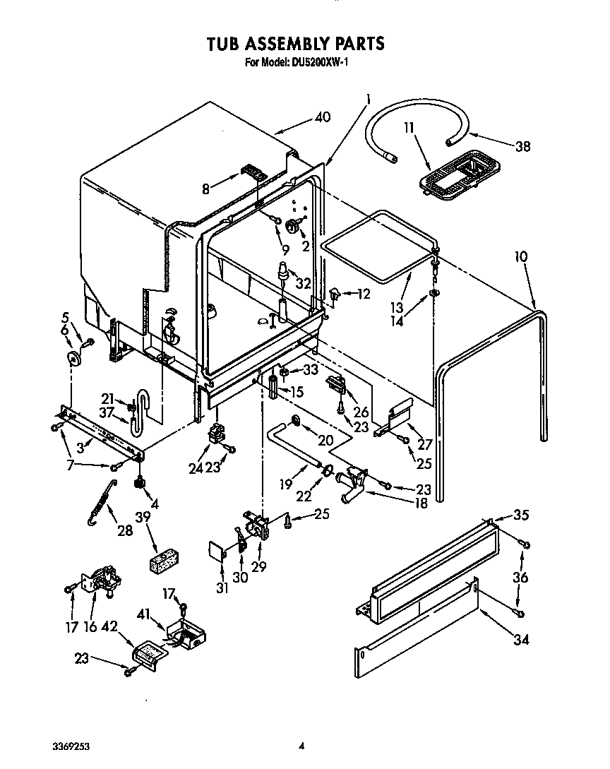 Whirlpool DU5200XW1 tub assembly diagram