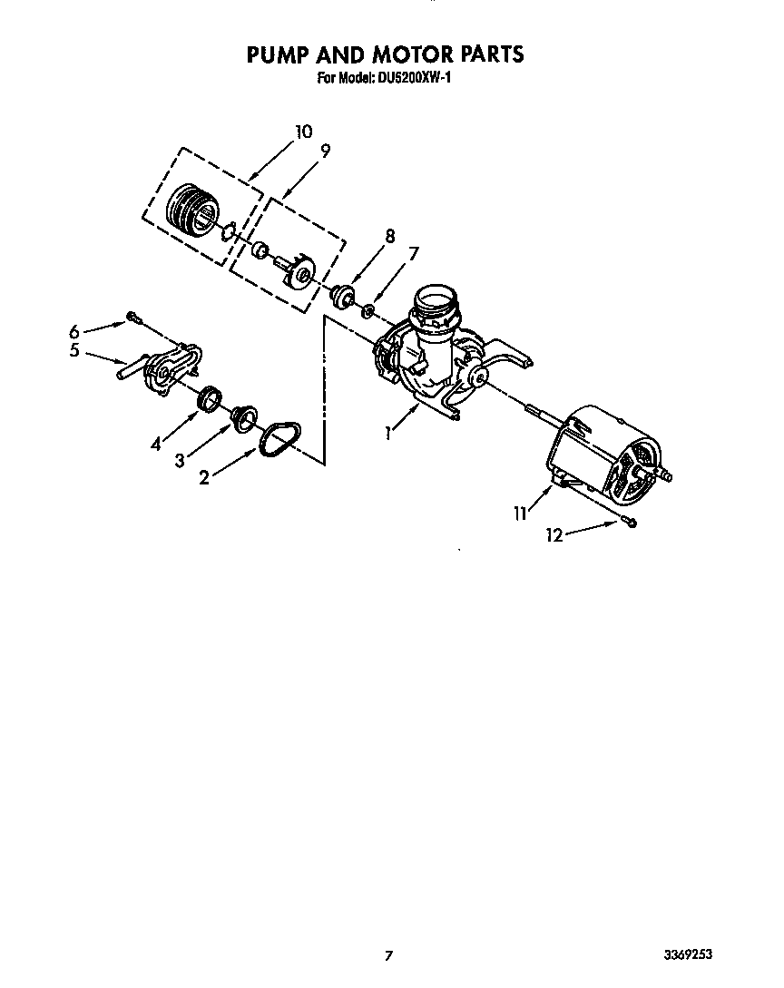 Whirlpool DU5200XW1 pump and motor diagram