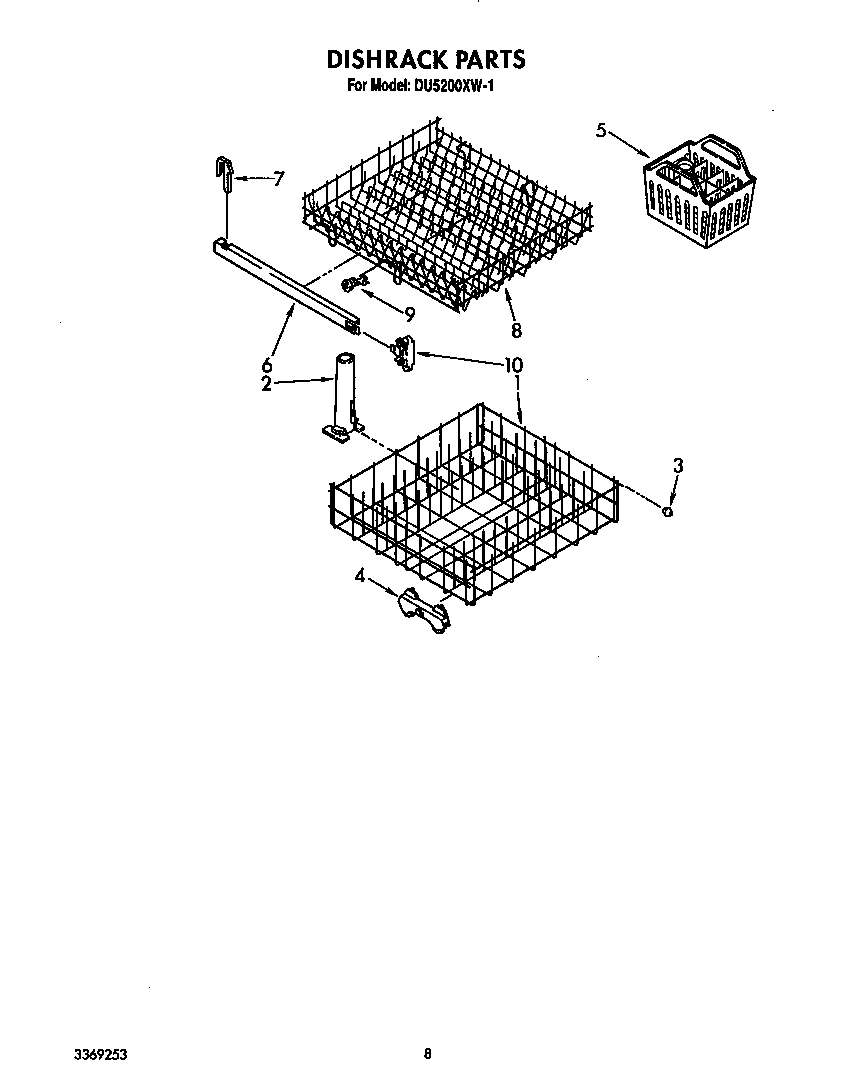 Whirlpool DU5200XW1 dishrack diagram
