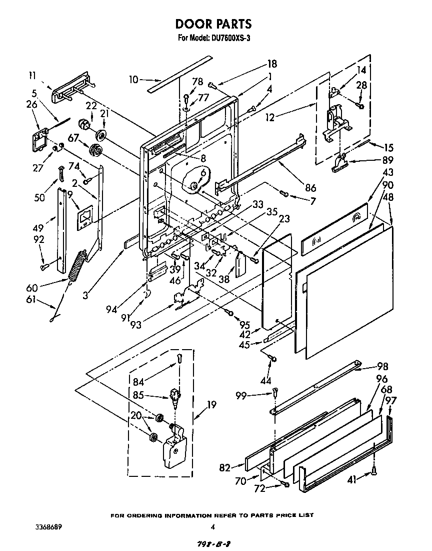 Whirlpool DU7600XS3 door diagram