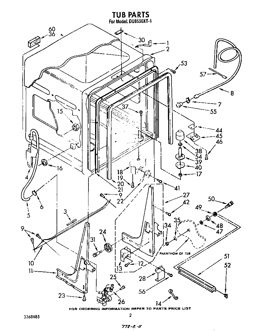 Whirlpool DU8550XT1 tub diagram