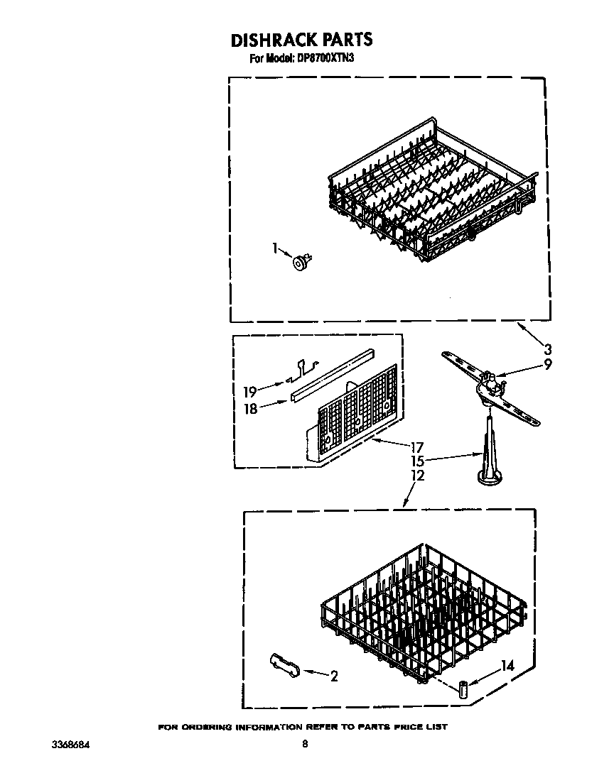 Whirlpool DP8700XTN3 dishrack diagram