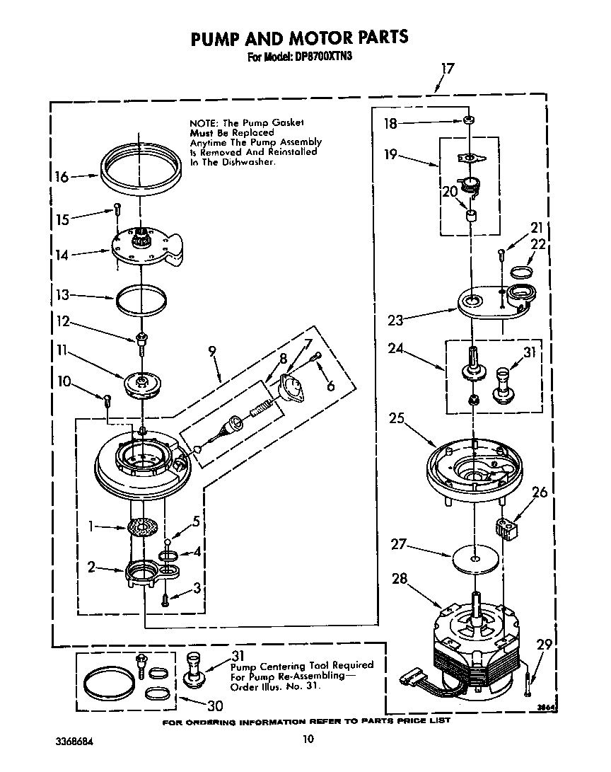 Whirlpool DP8700XTN3 pump and motor diagram