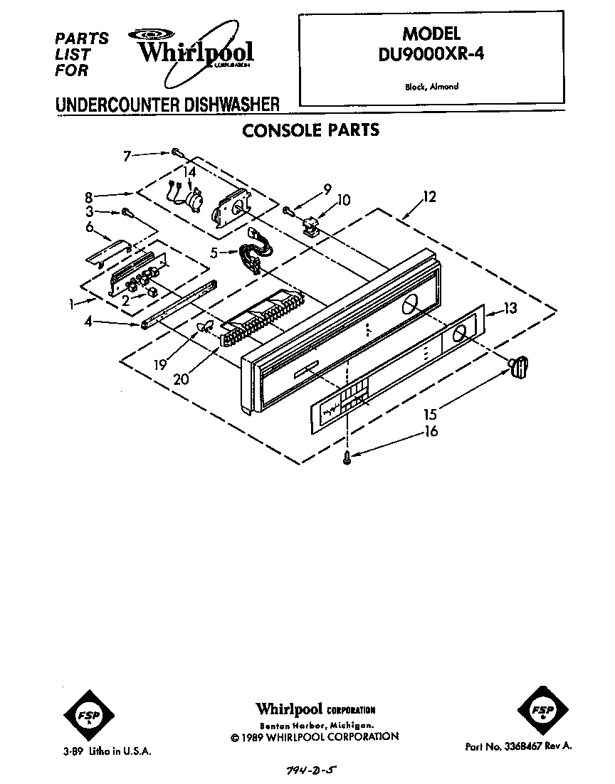 Whirlpool DU9000XR4 console diagram
