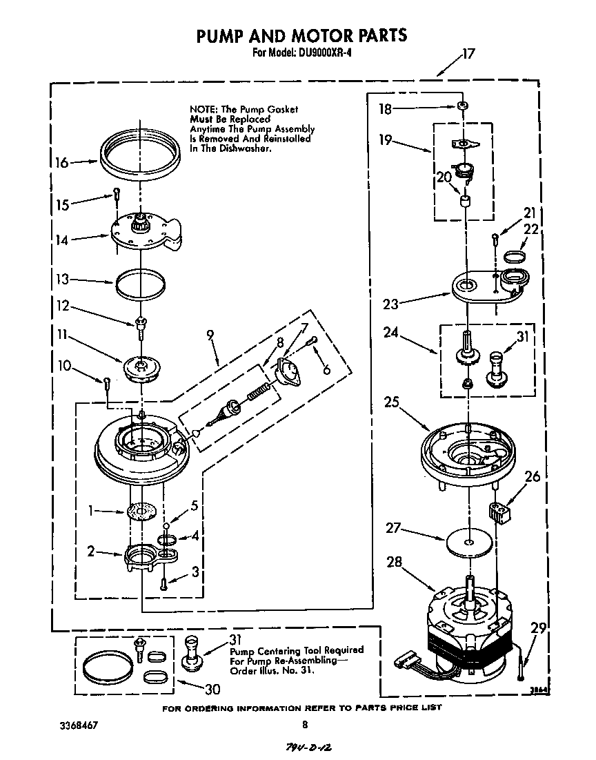 Whirlpool DU9000XR4 pump and motor diagram