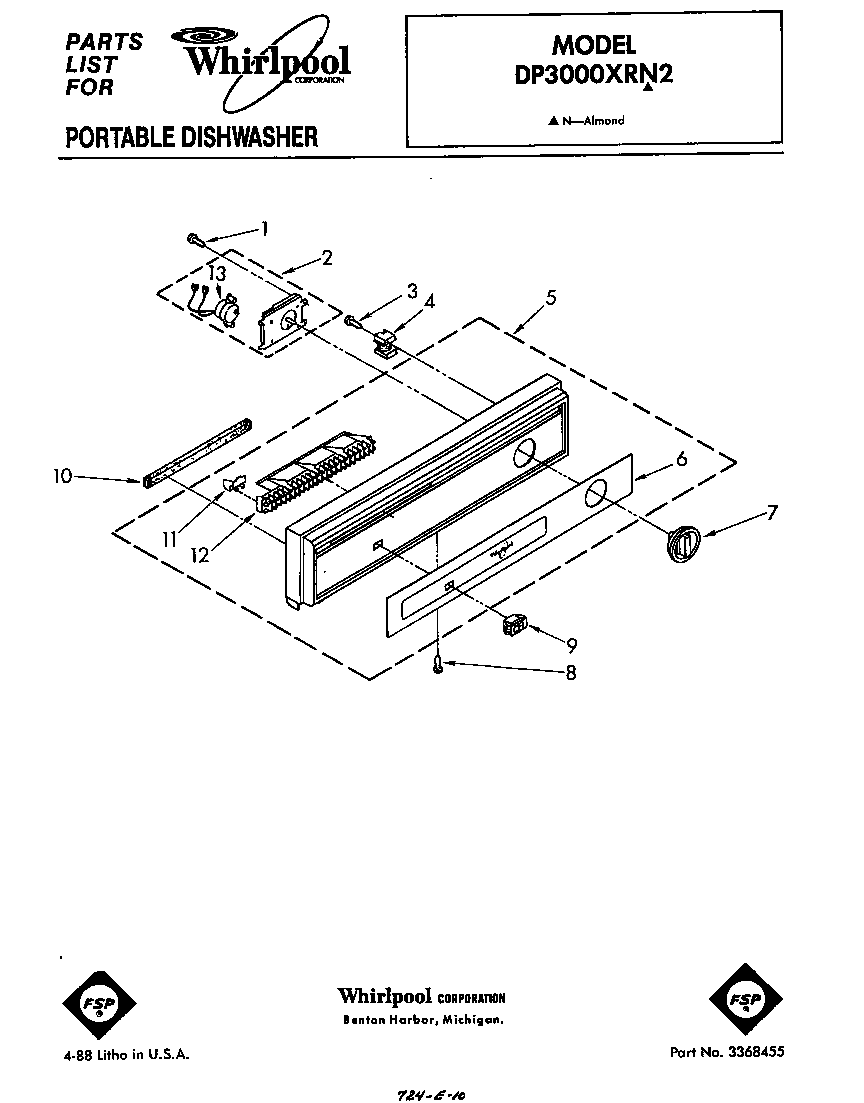 Whirlpool DP3000XRN2 console diagram