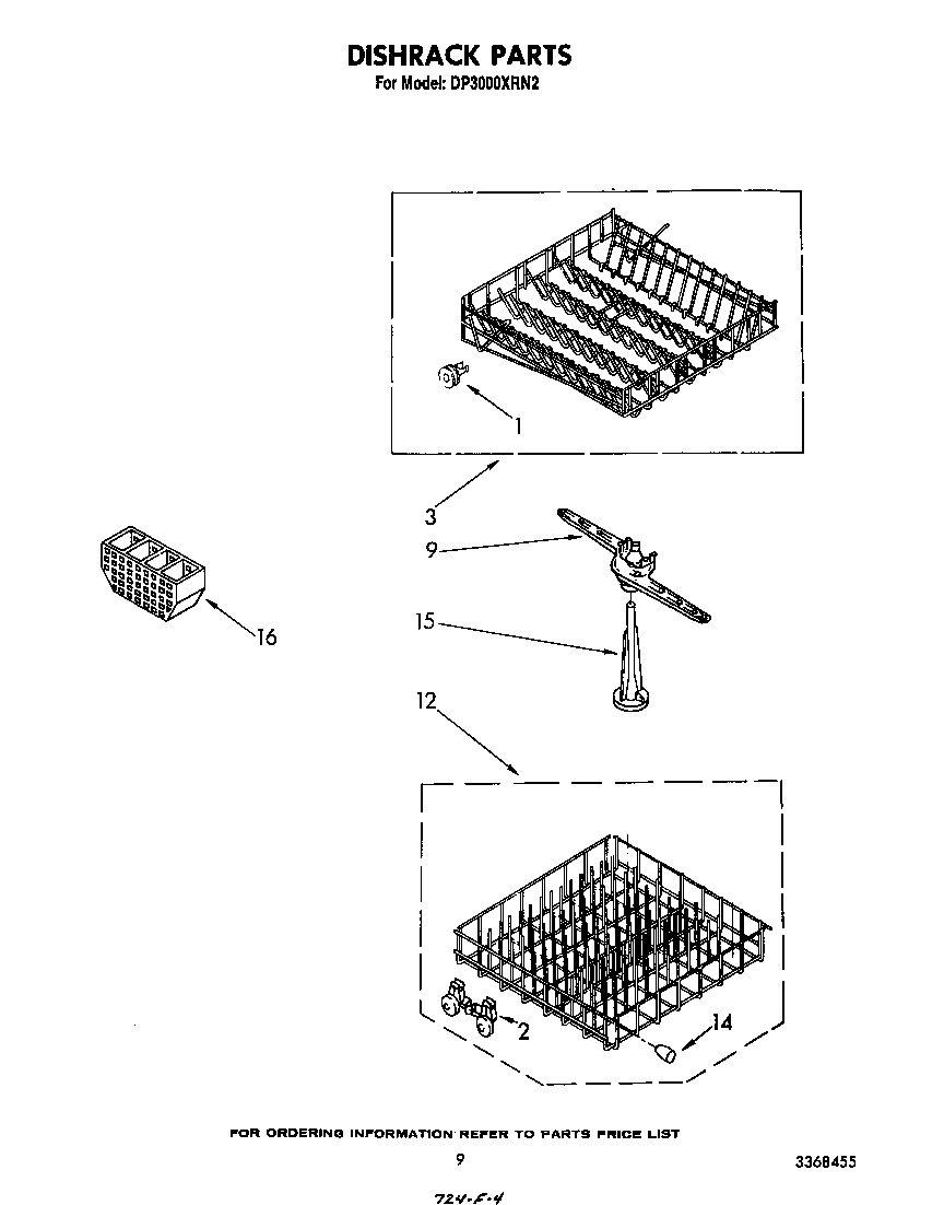 Whirlpool DP3000XRN2 dishrack diagram