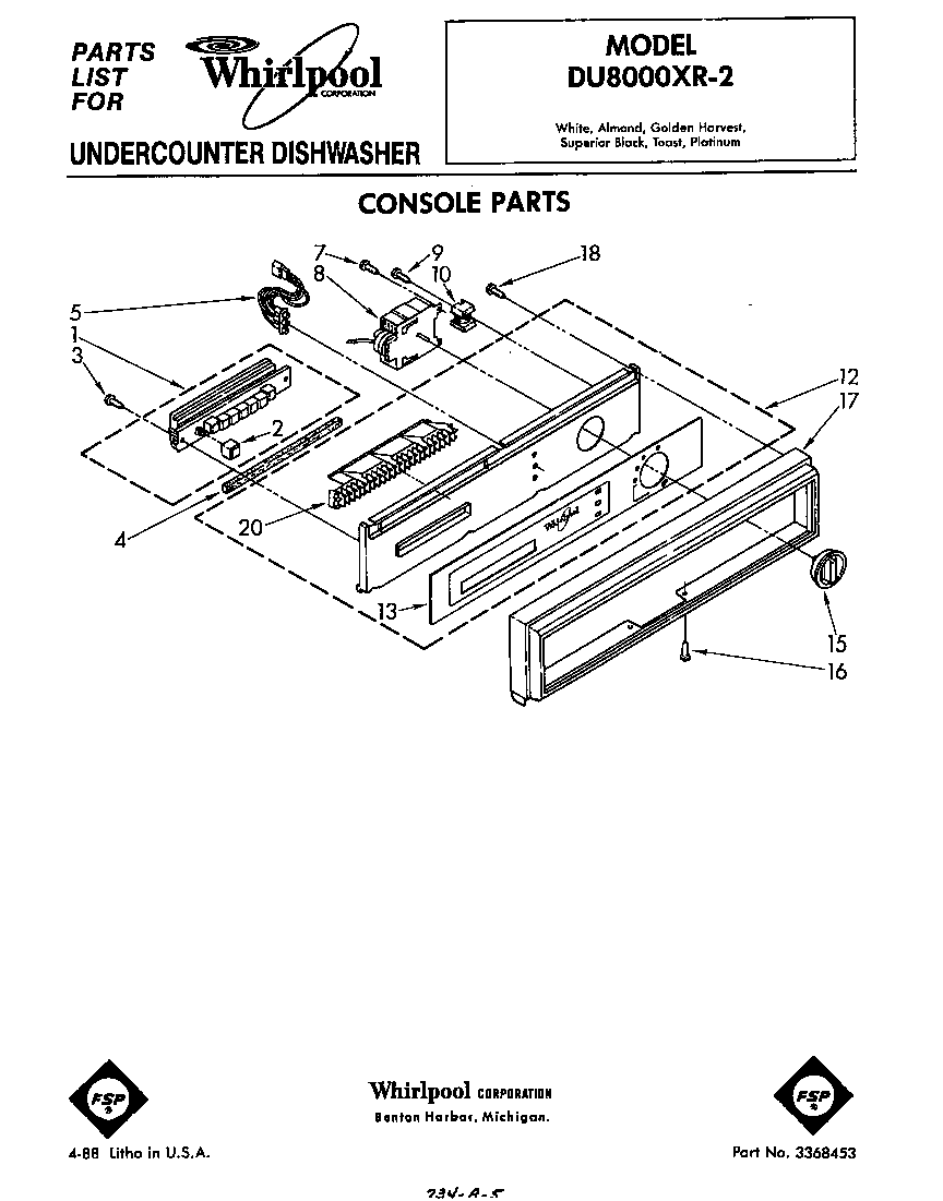 Whirlpool DU8000XR2 console diagram