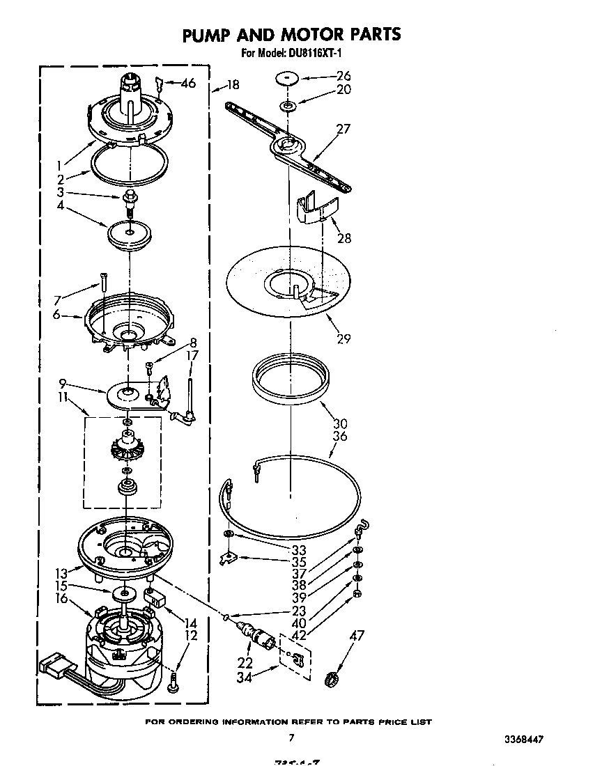 Whirlpool DU8116XT1 pump and motor diagram