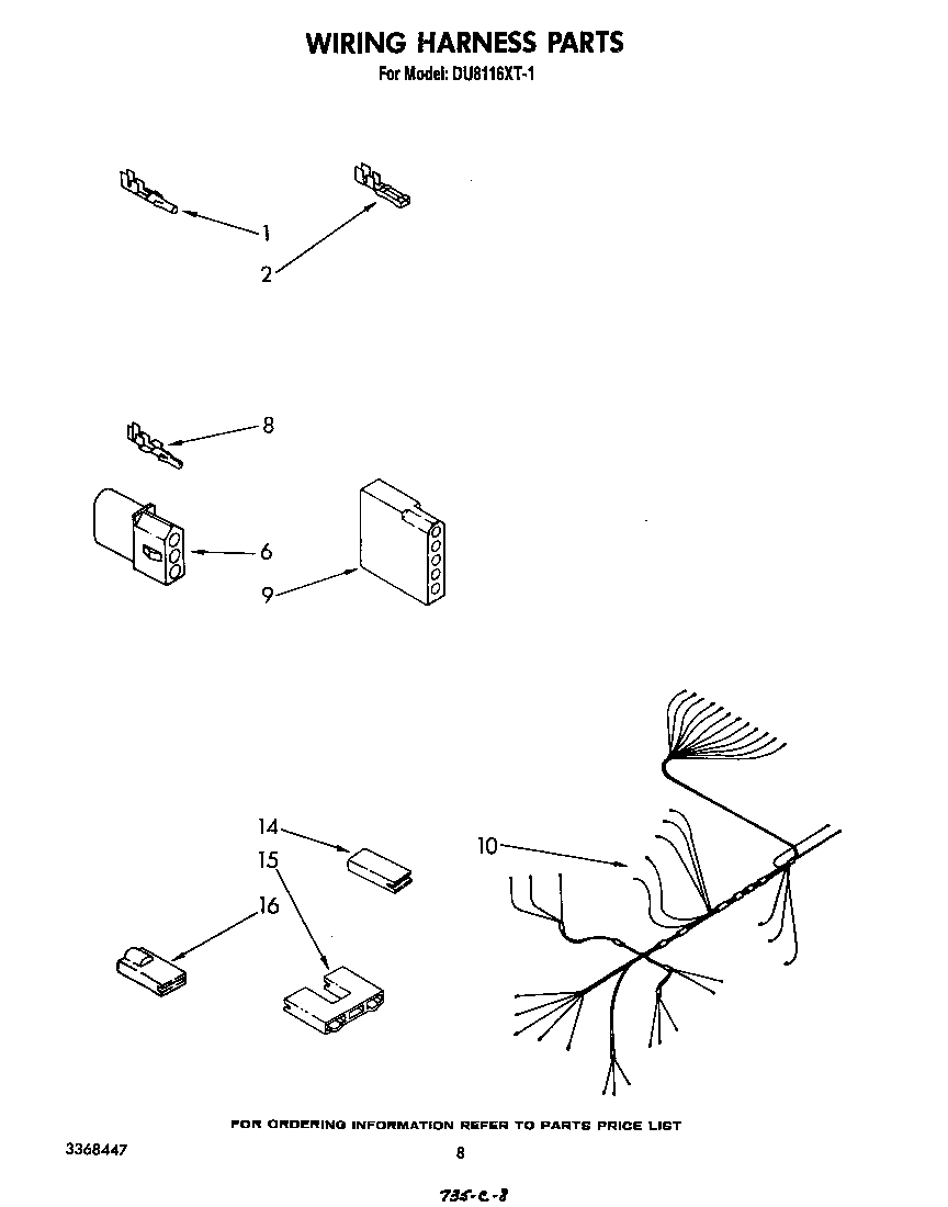 Whirlpool DU8116XT1 wiring harness diagram