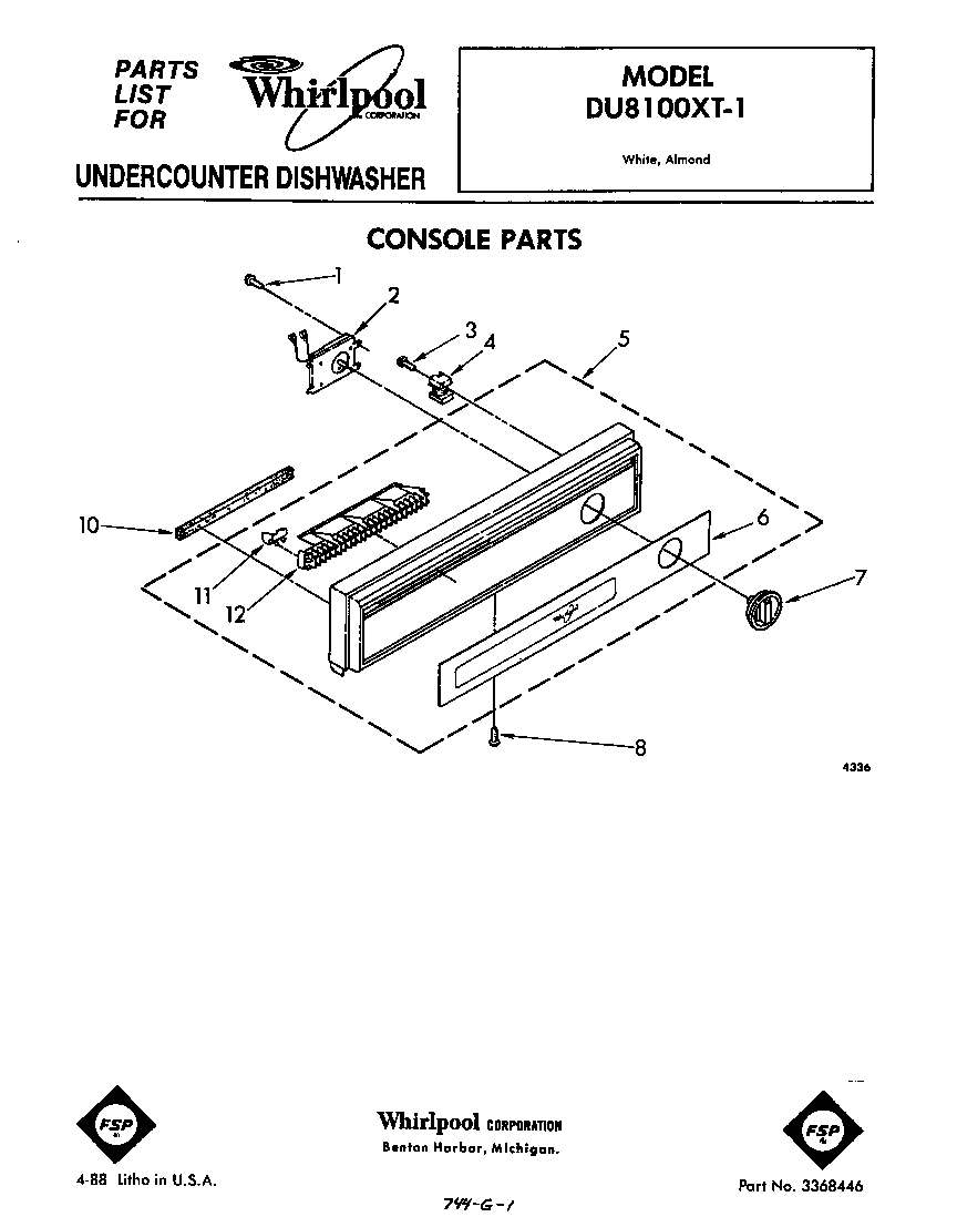 Whirlpool DU8100XT1 console diagram