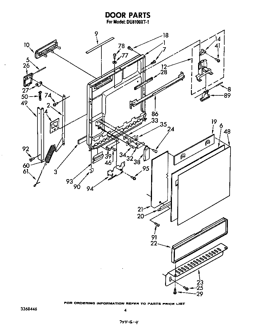 Whirlpool DU8100XT1 door diagram
