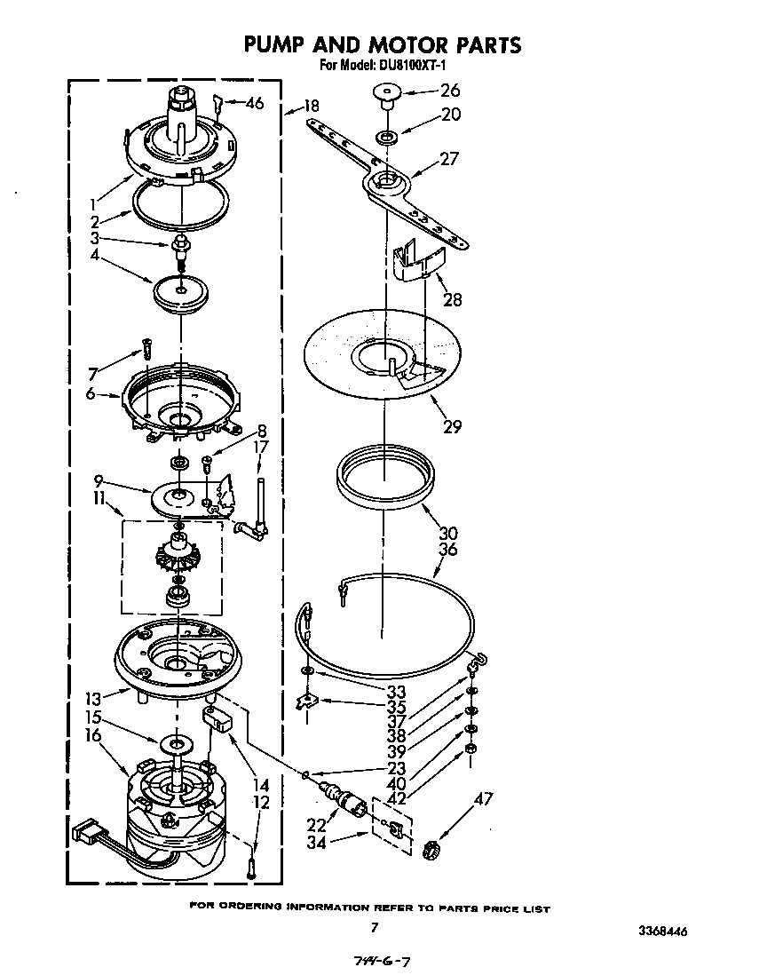 Whirlpool DU8100XT1 pump and motor diagram