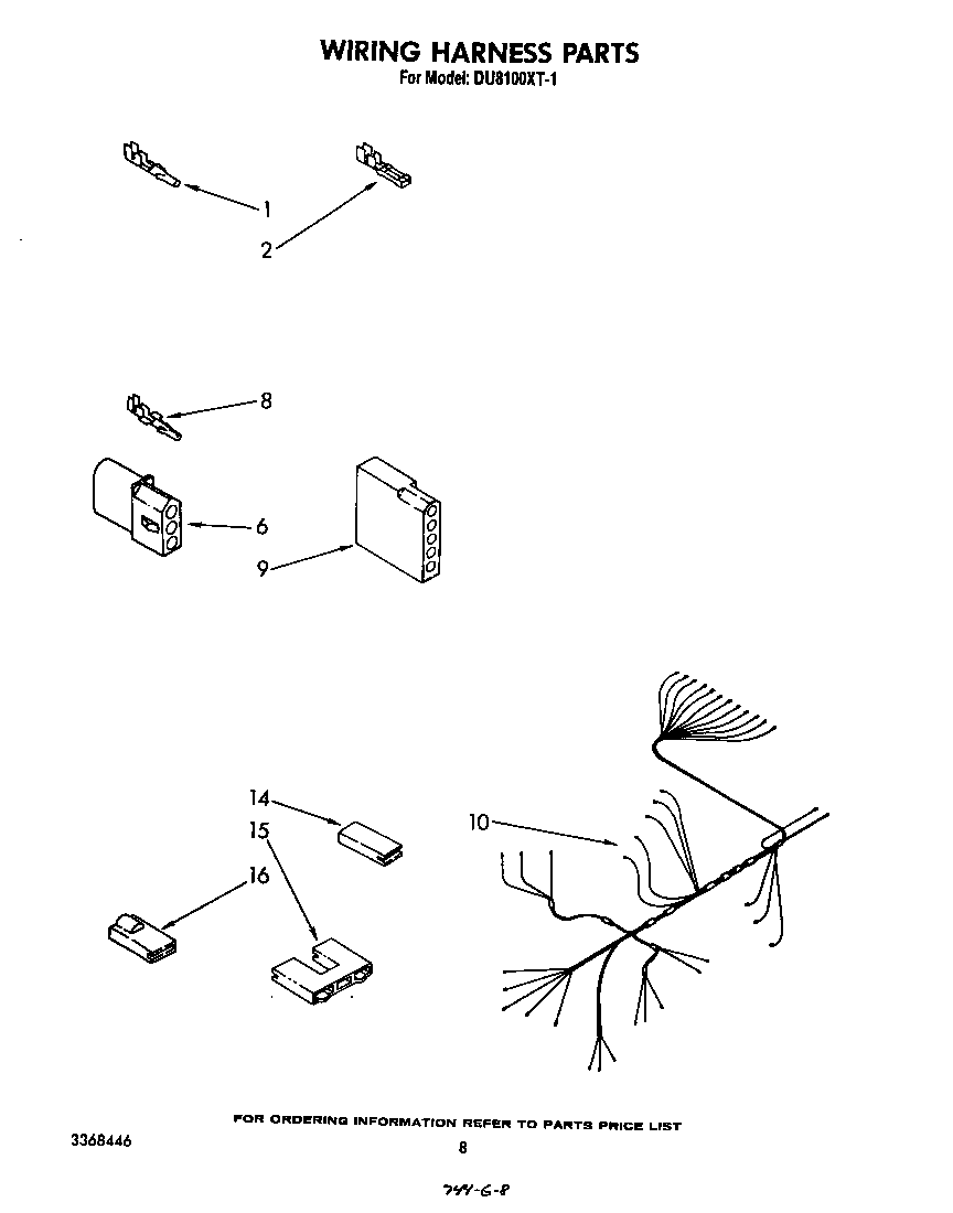 Whirlpool DU8100XT1 wiring harness diagram