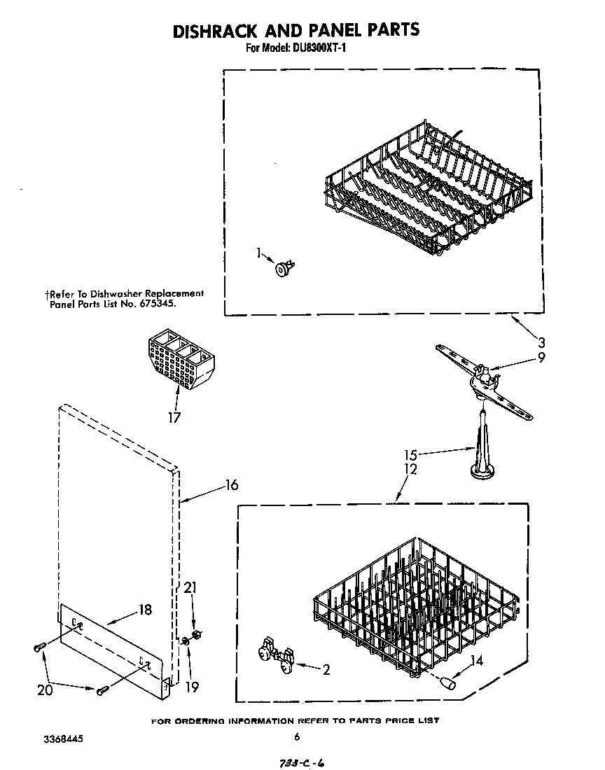 Whirlpool DU8300XT1 dishrack and panel diagram