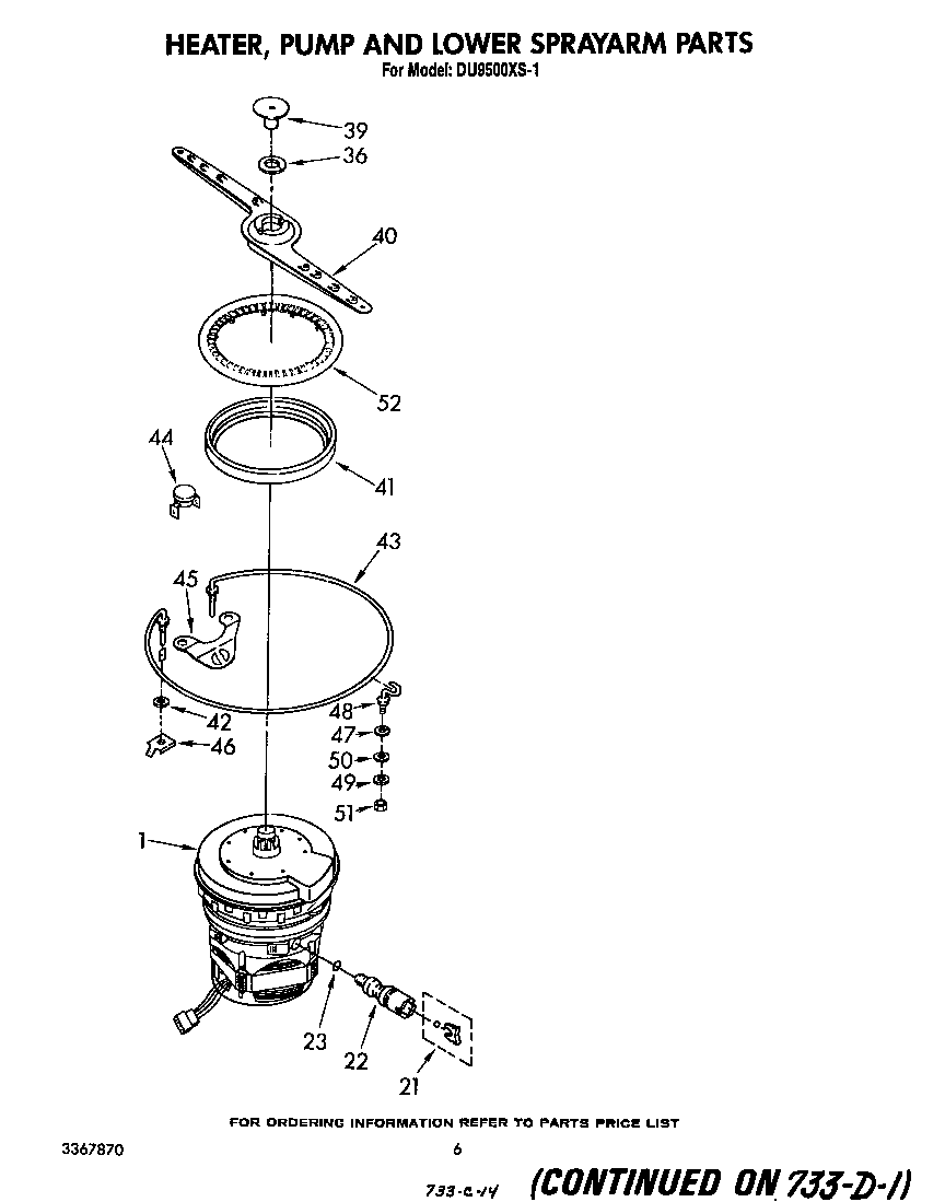 Whirlpool DU9500XS1 heater, pump and lower spray arm diagram