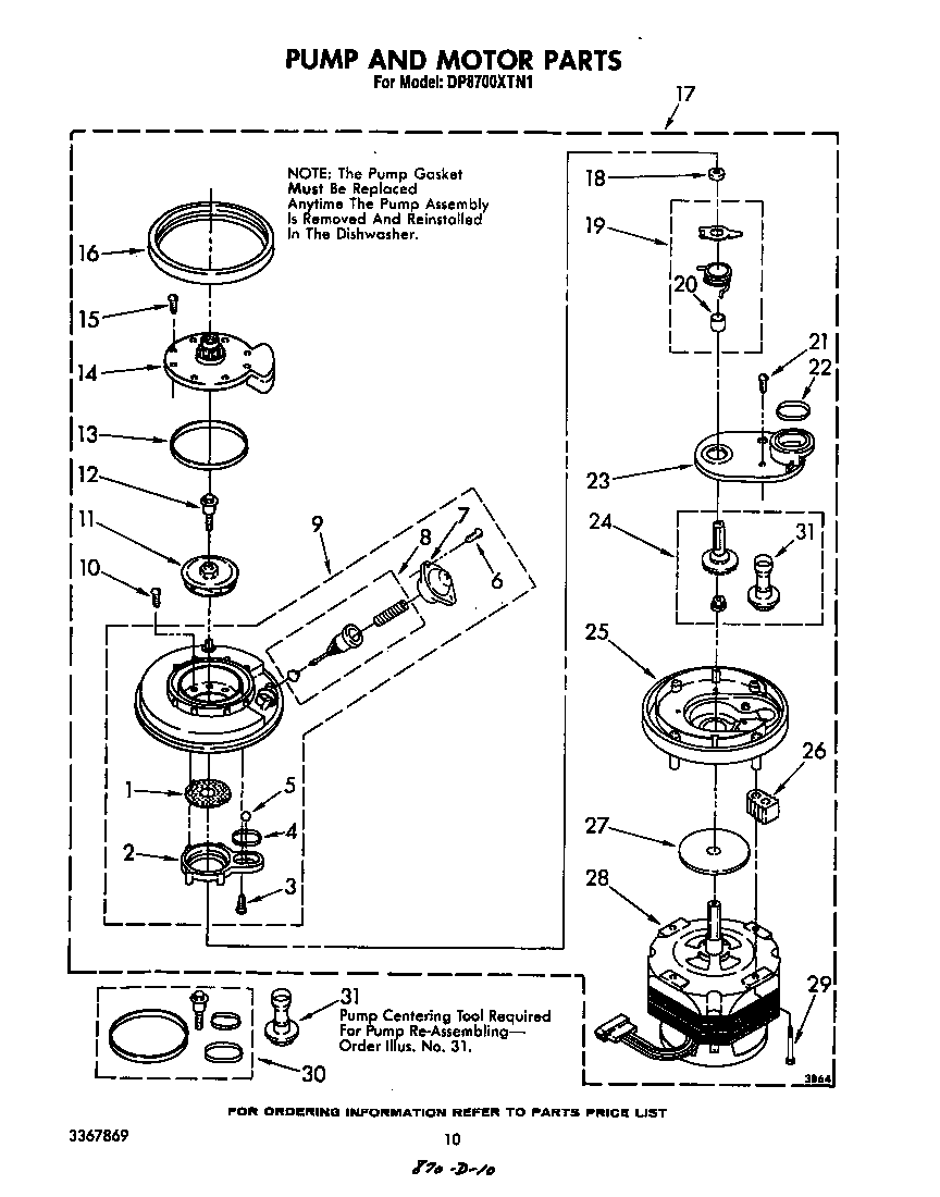 Whirlpool DP8700XTN1 pump and motor diagram