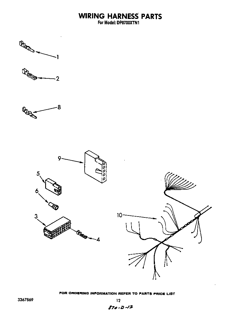 Whirlpool DP8700XTN1 wiring harness diagram