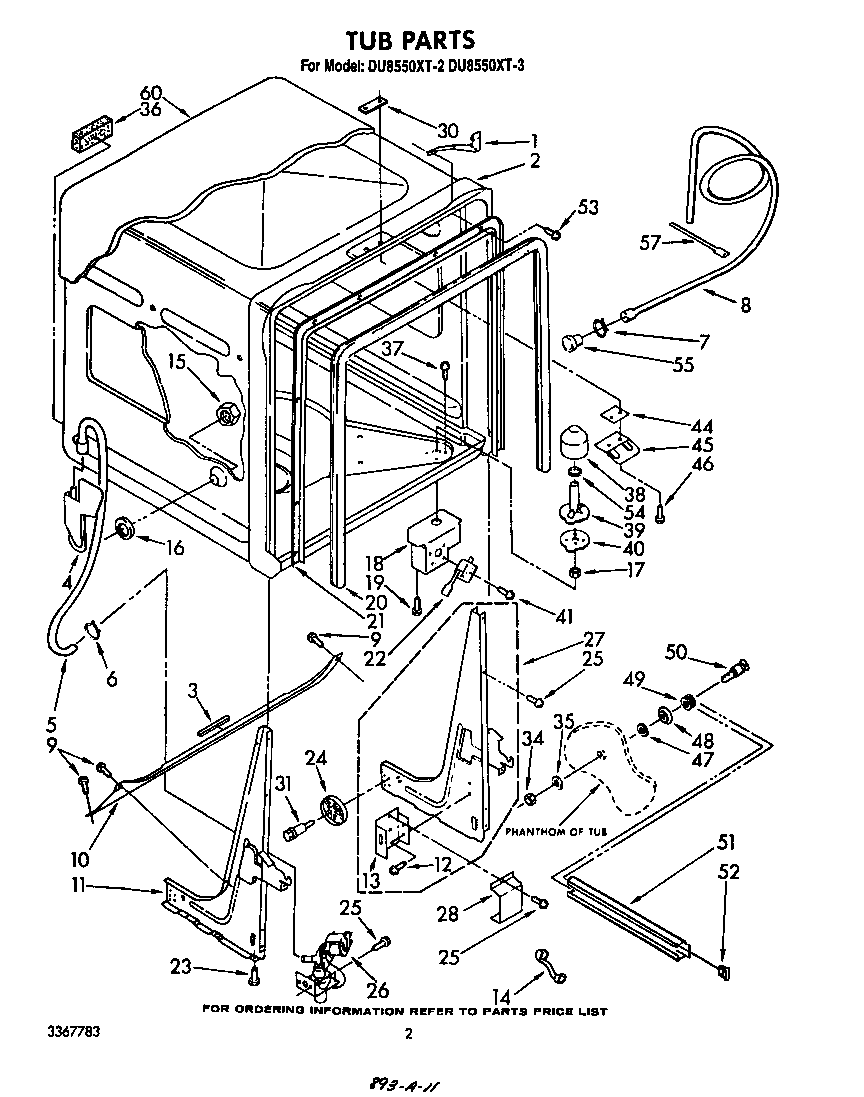 Whirlpool DU8550XT2 tub diagram