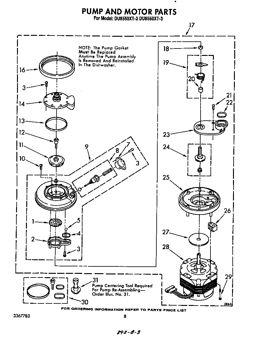 Whirlpool DU8550XT2 pump and motor diagram