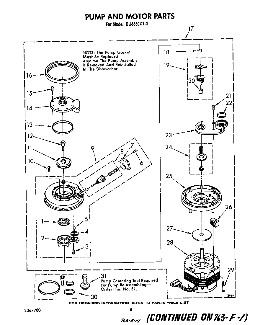 Whirlpool DU8550XT0 pump and motor diagram