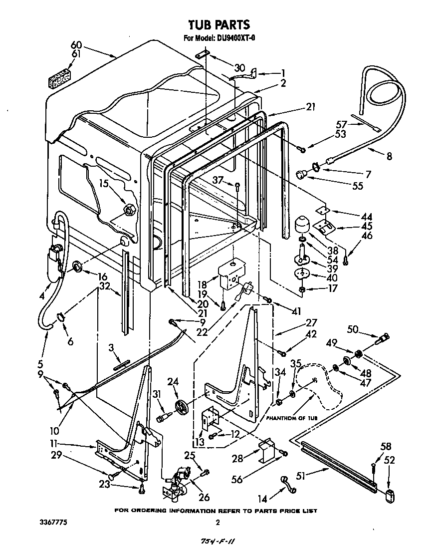 Whirlpool DU9400XT0 tub diagram