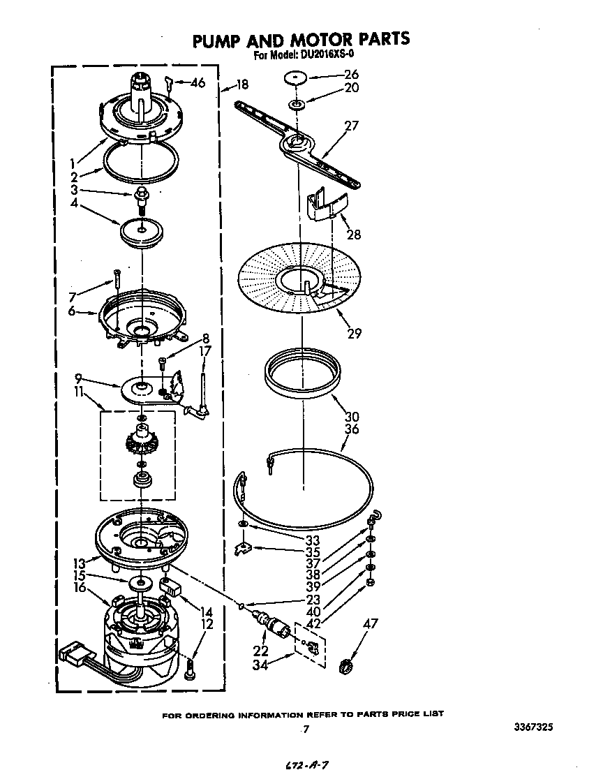 Whirlpool DU2016XS0 pump and motor diagram