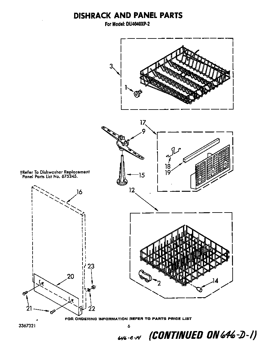 Whirlpool DU4040XP2 dishrack and panel diagram