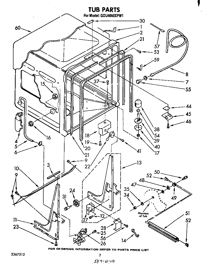 Whirlpool GDU4050XPW1 tub diagram