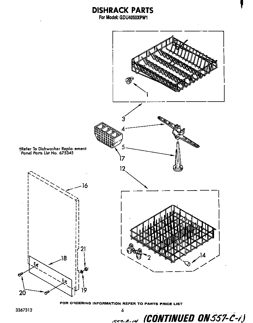 Whirlpool GDU4050XPW1 dishrack diagram