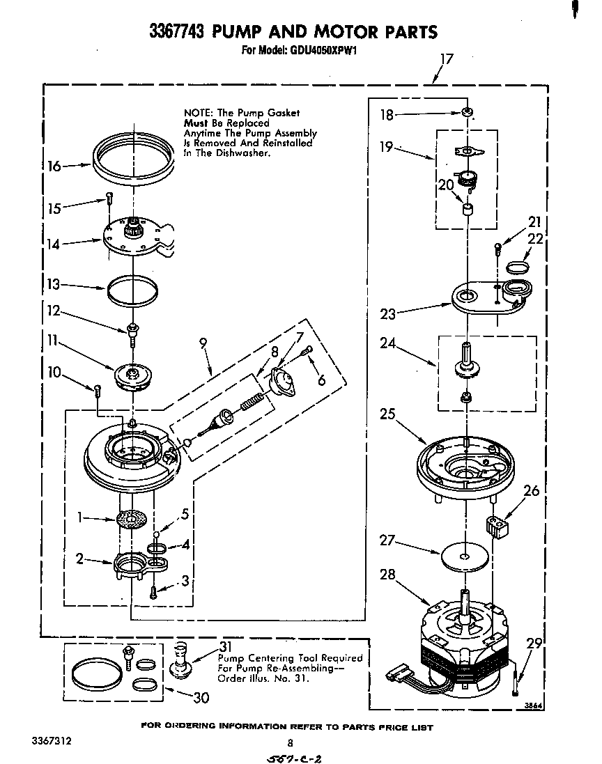 Whirlpool GDU4050XPW1 3367743 pump and motor diagram