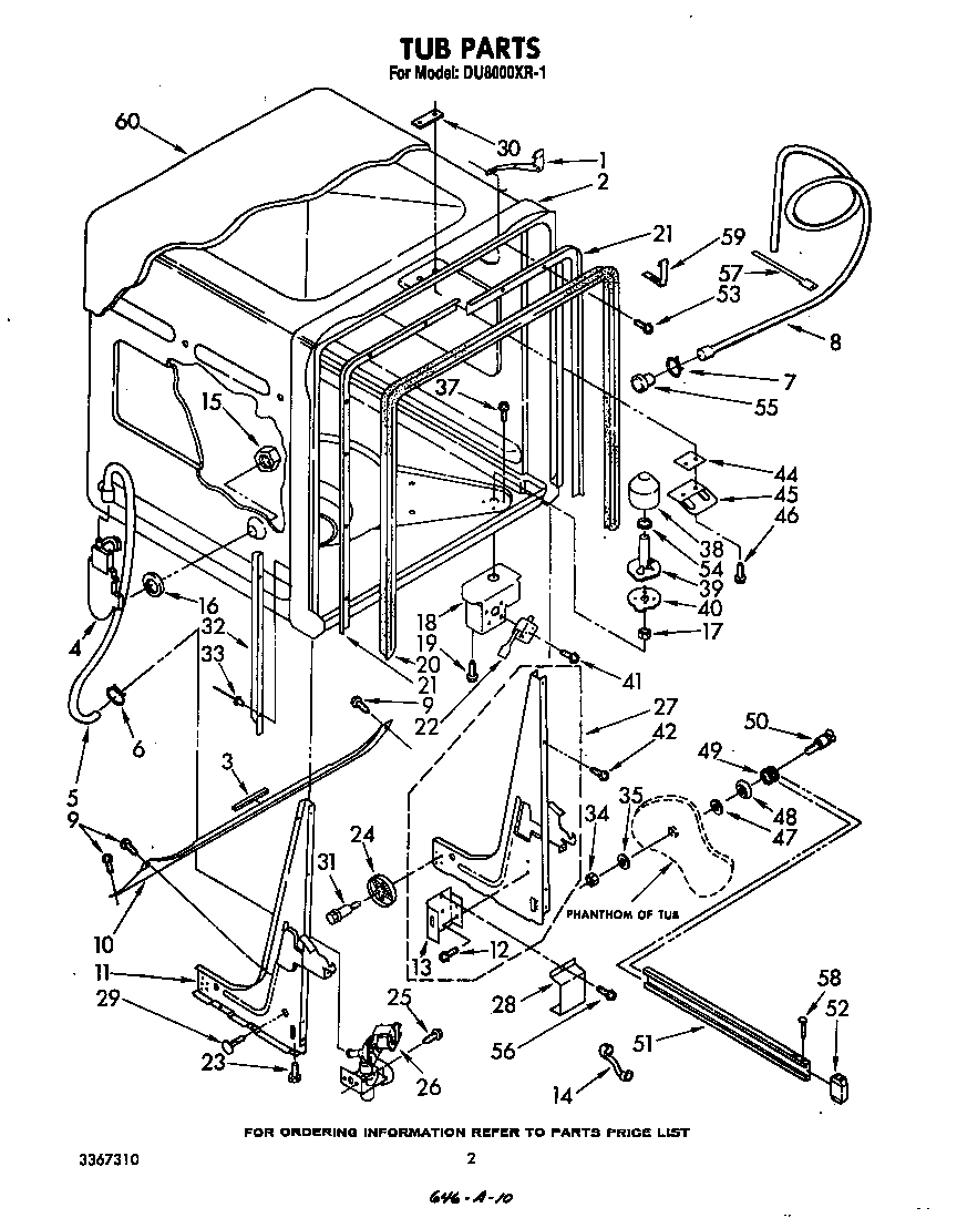 Whirlpool DU8000XR1 tub diagram