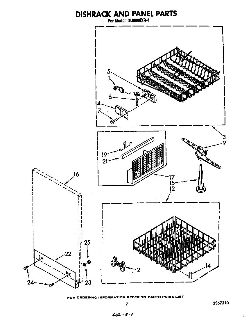 Whirlpool DU8000XR1 dishrack and panel diagram