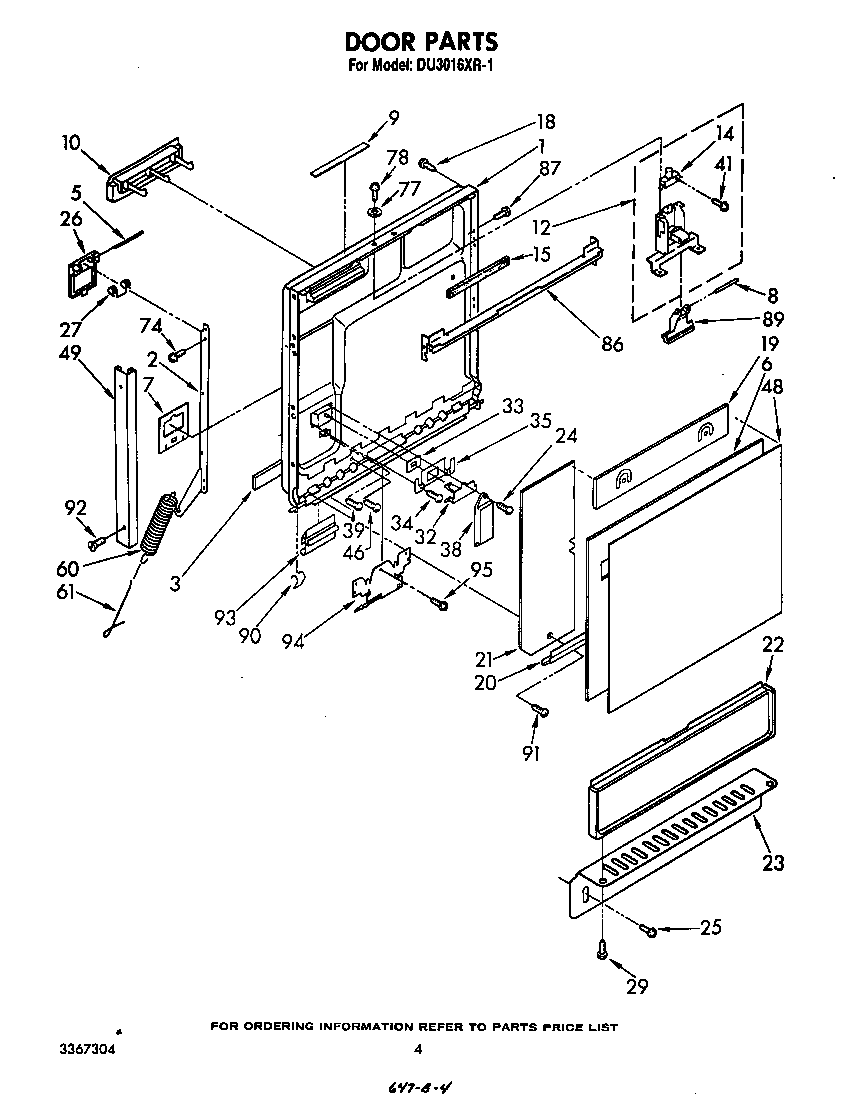 Whirlpool DU3016XR1 door diagram