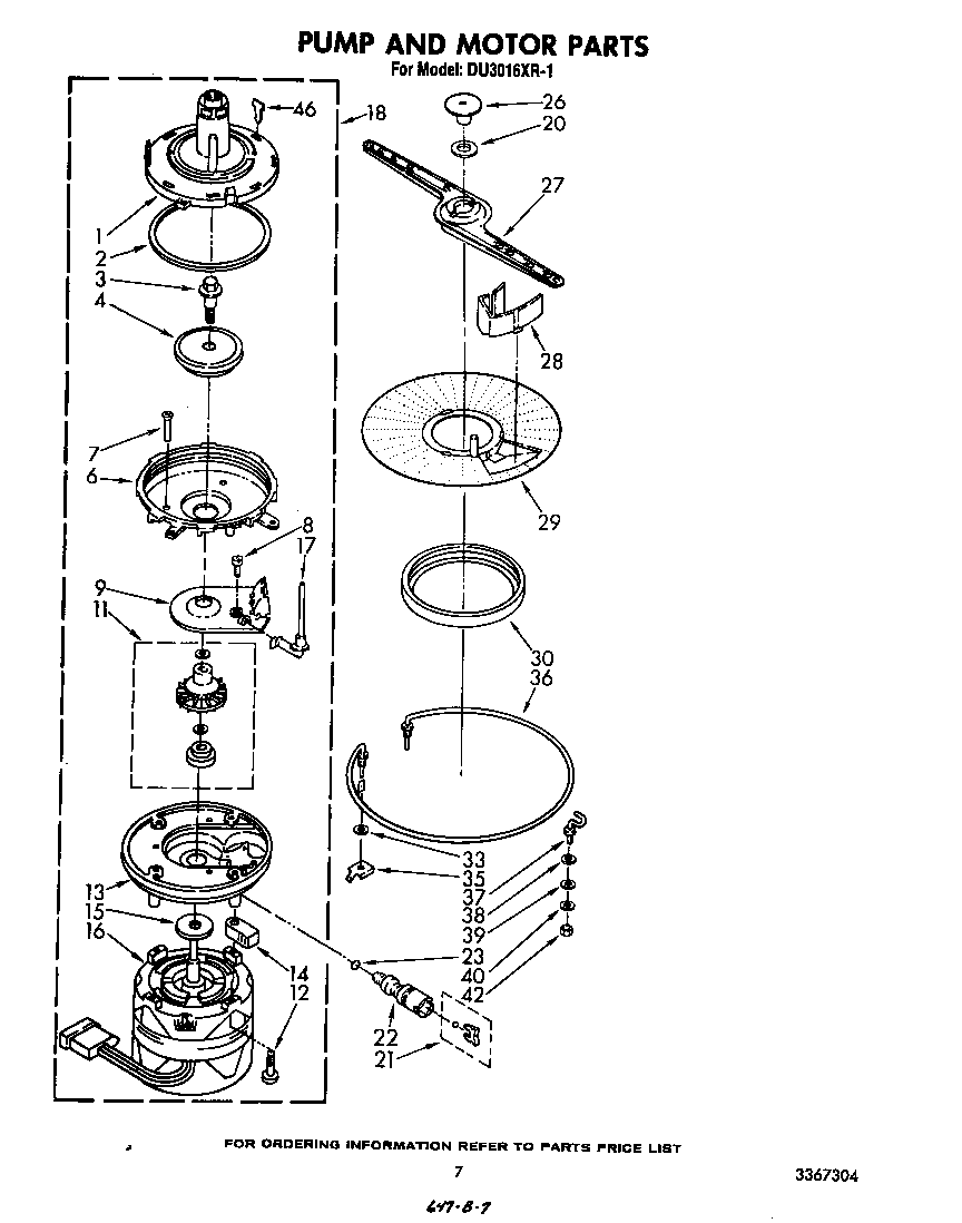 Whirlpool DU3016XR1 pump and motor diagram
