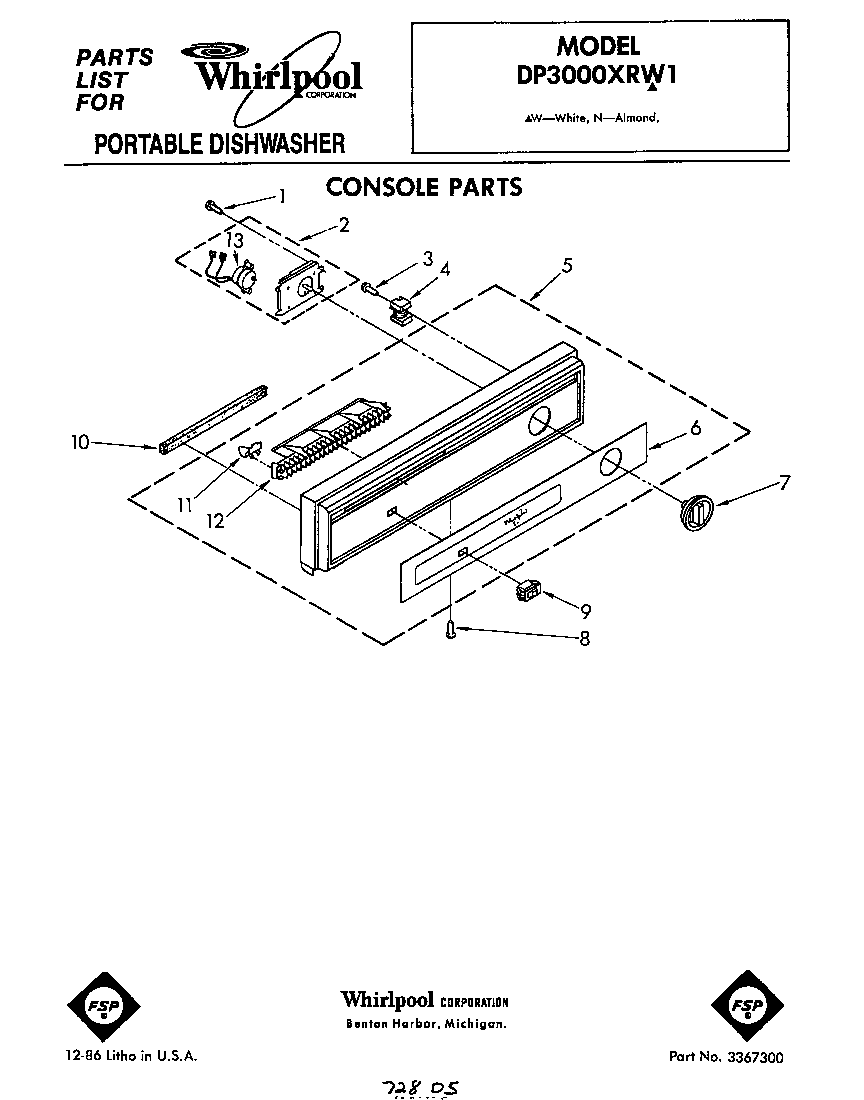 Whirlpool DP3000XRW1 console diagram